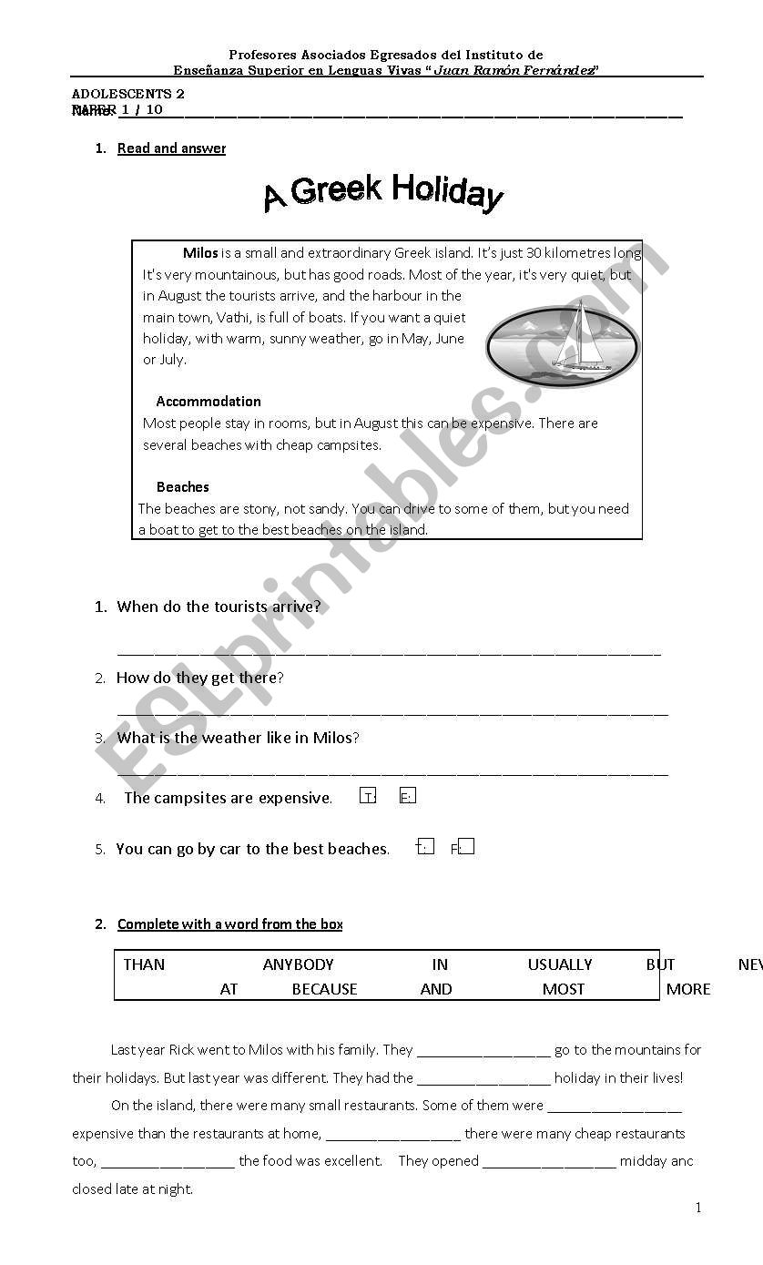 Greek Island worksheet