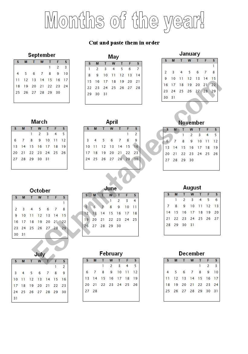 Months of the year worksheet