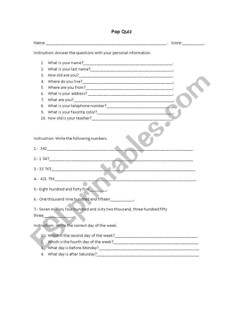 Exam  worksheet