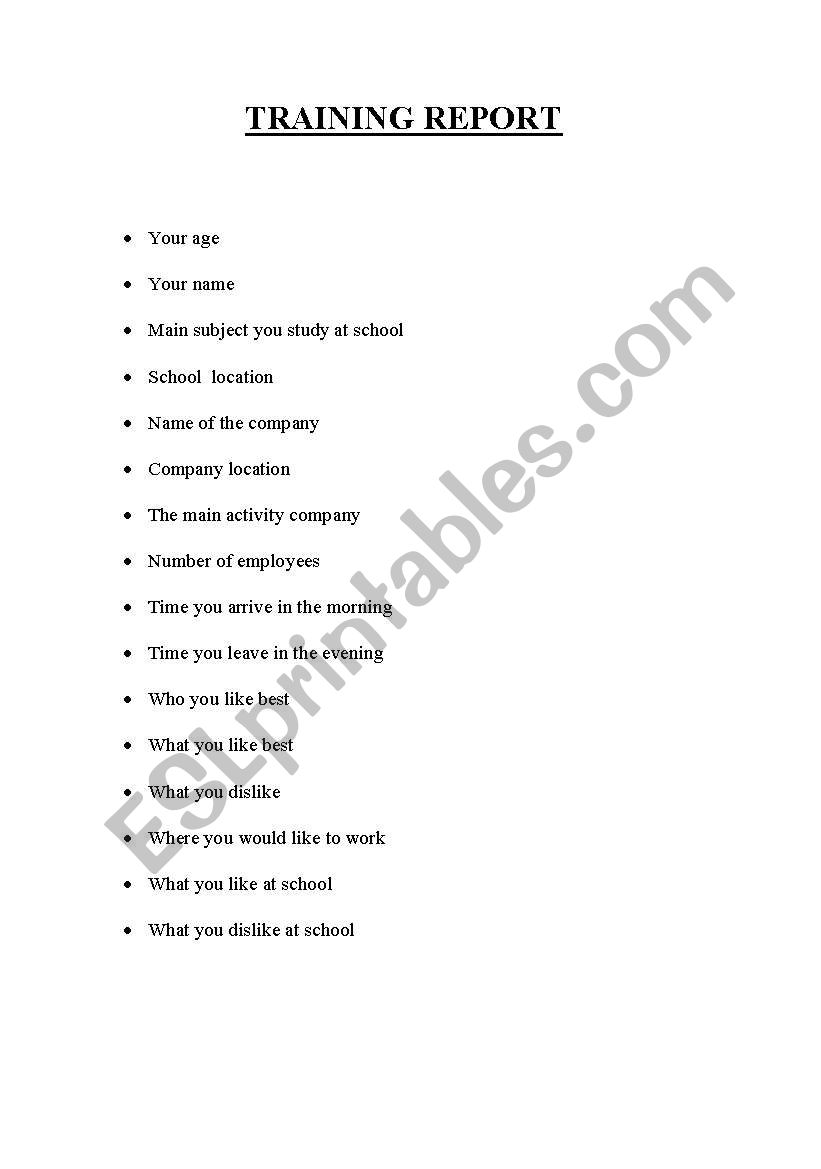Training report worksheet