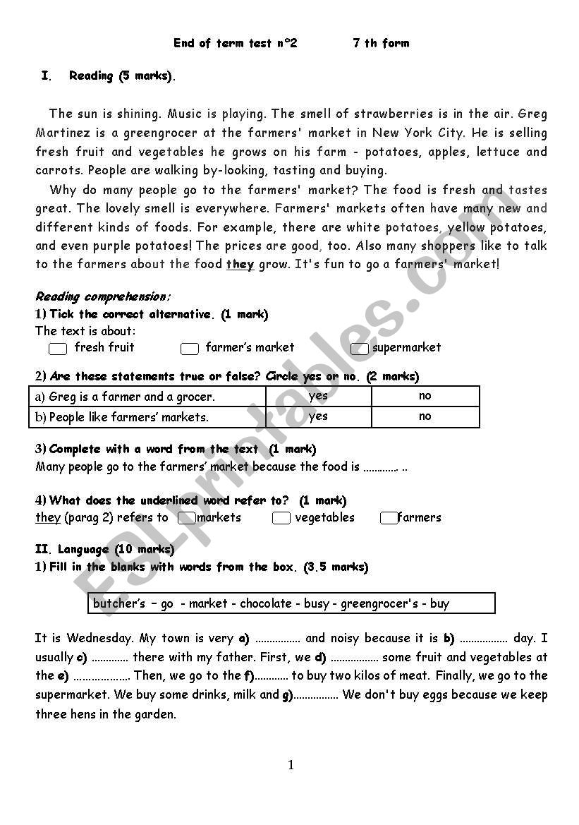End term test n°2 for 7th formers