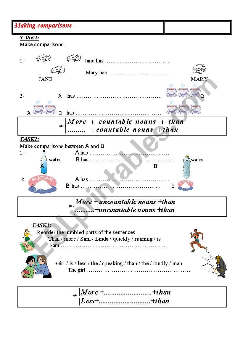 making comparisons worksheet