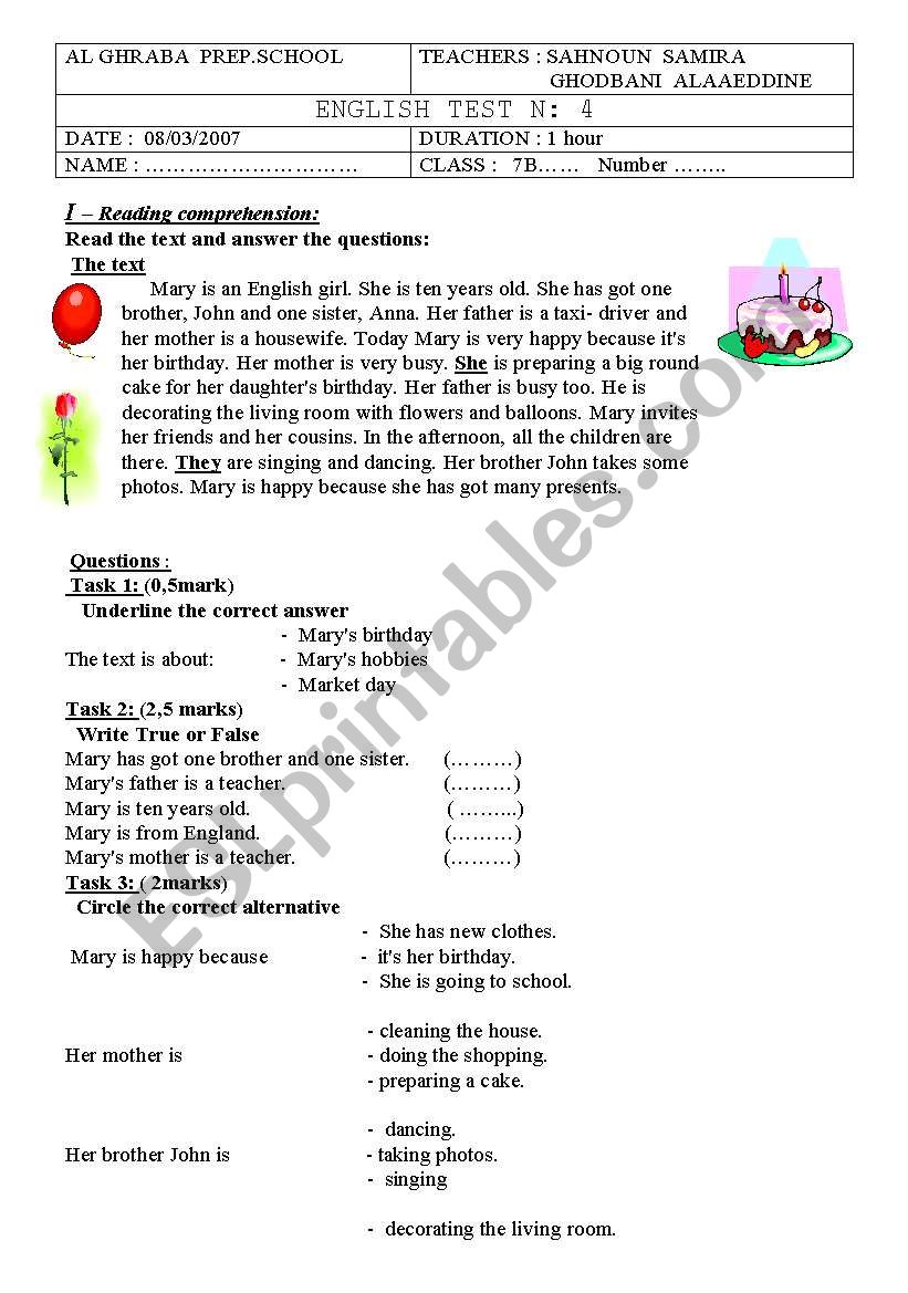 end- of- termenglish test n 2 worksheet