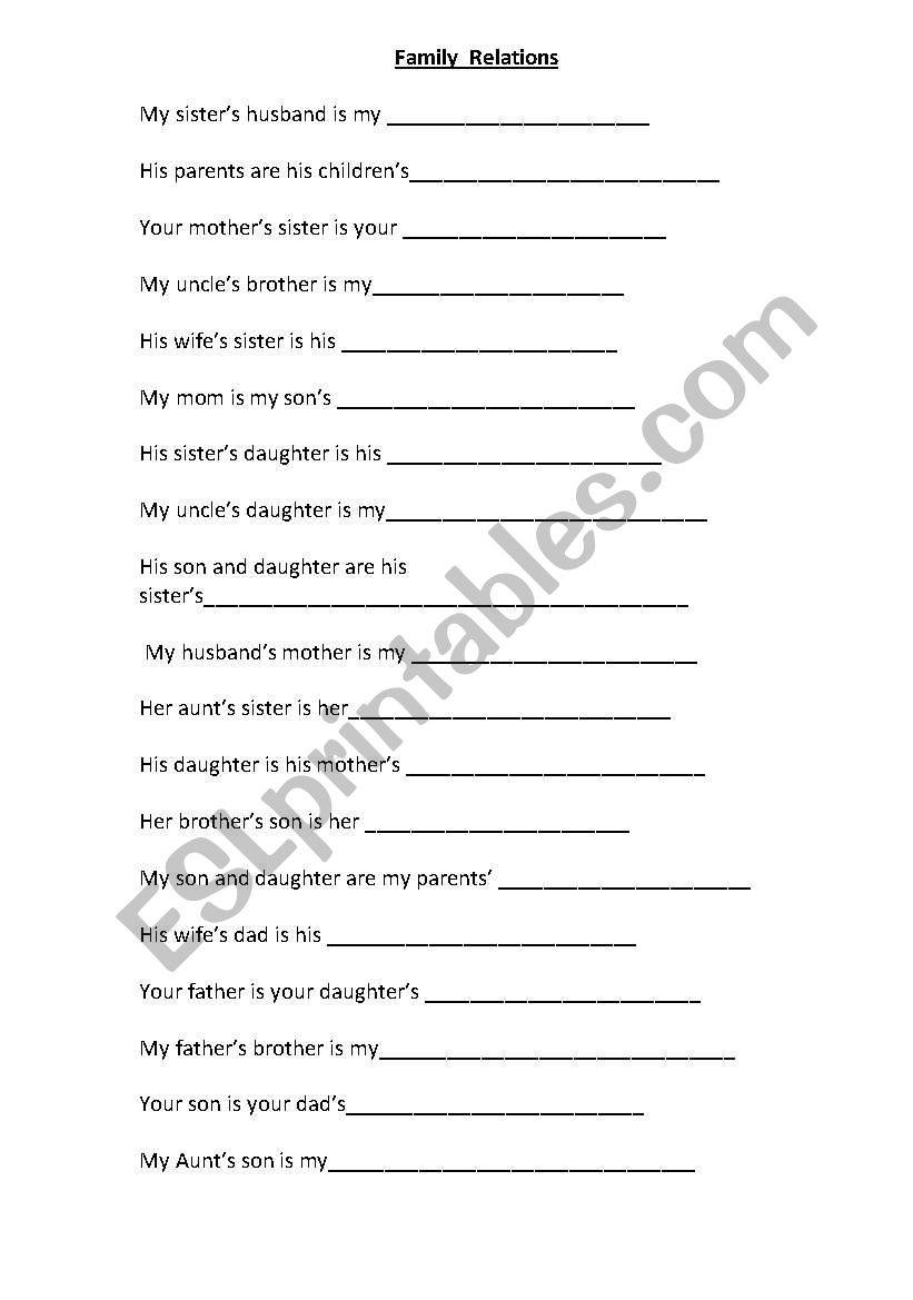 Family  worksheet