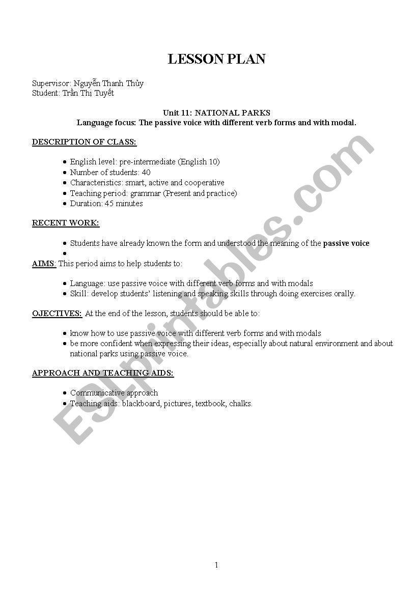 Lesson plan for grammar worksheet