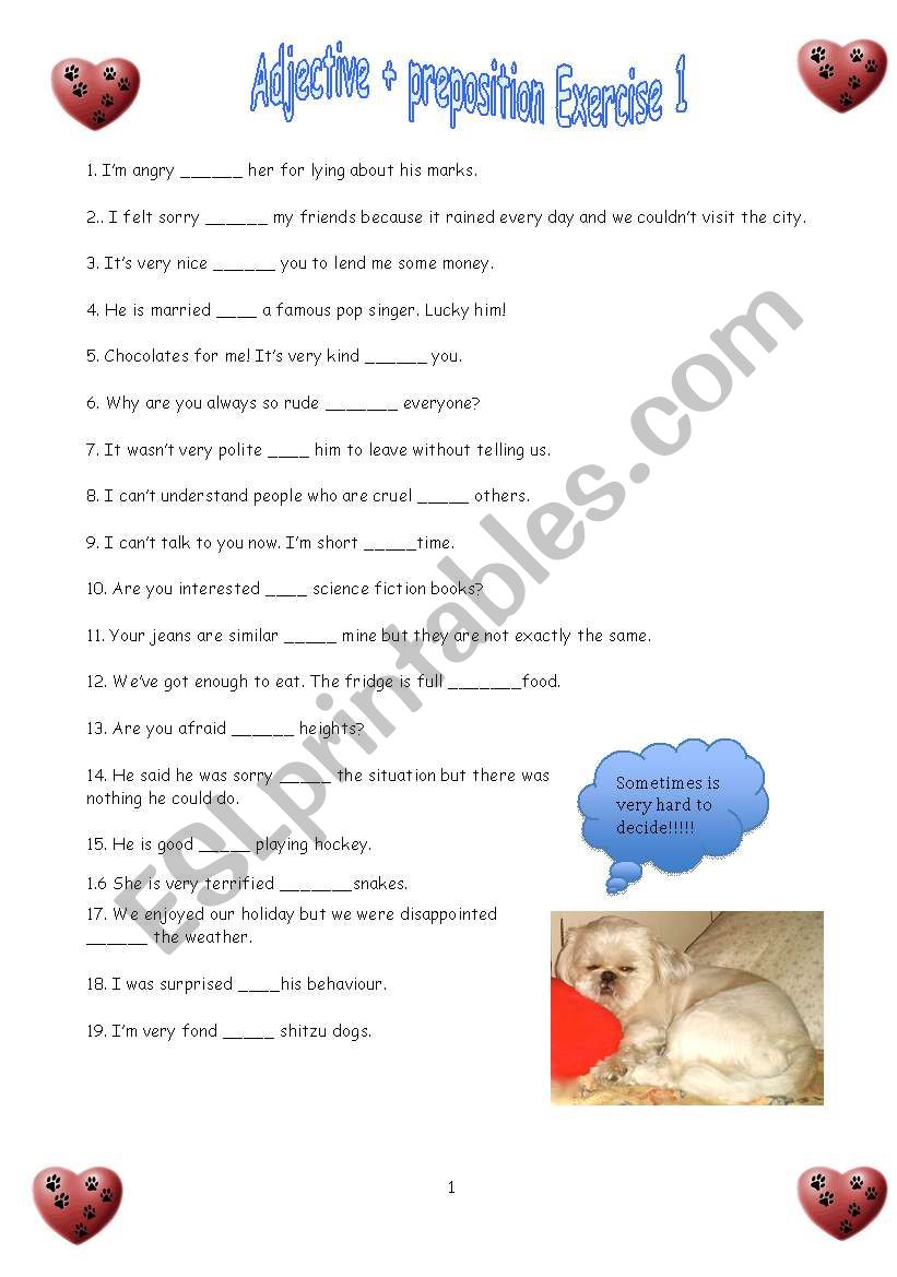 Adjective + Prepositions worksheet