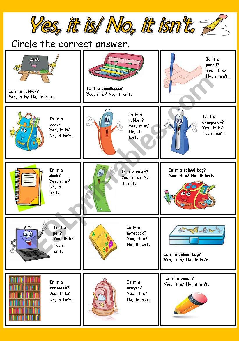 Yes, it is/ No, it isnÂ´t. worksheet