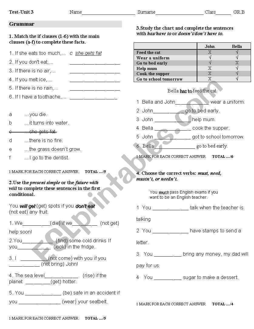 test worksheet