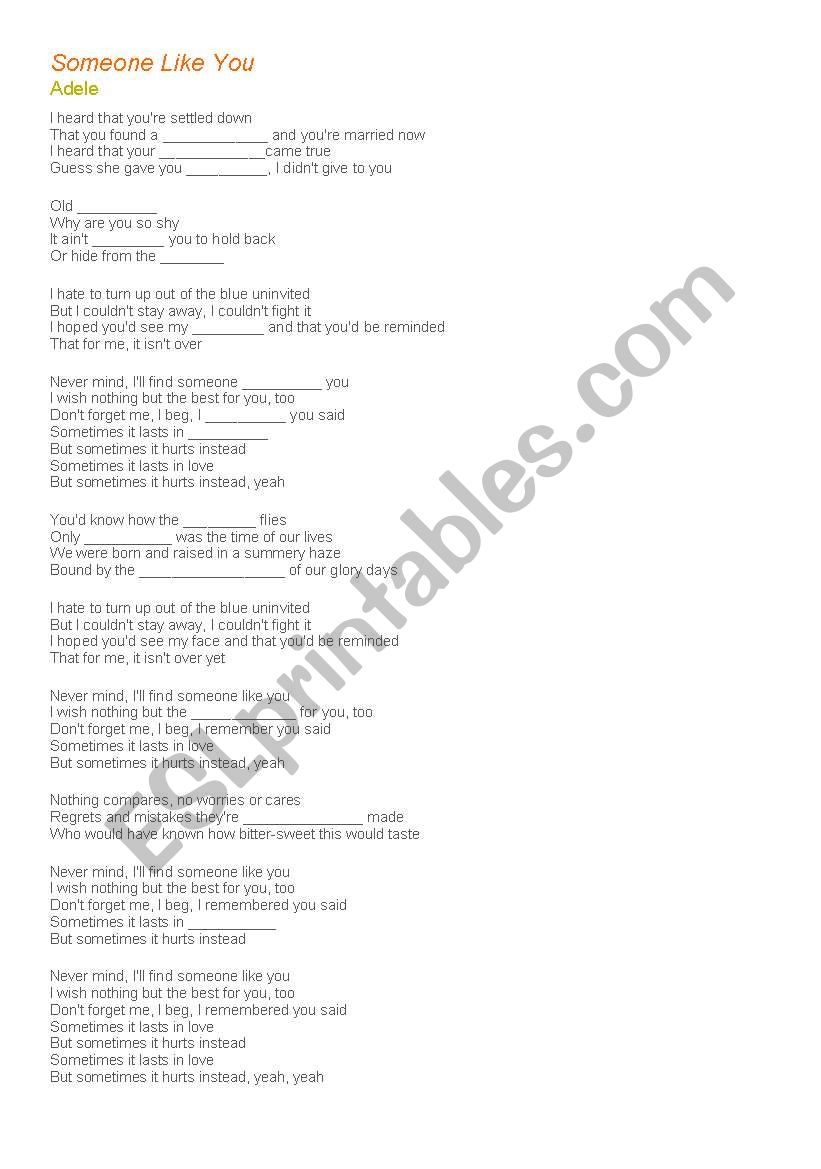 Someone Like You - Adele worksheet