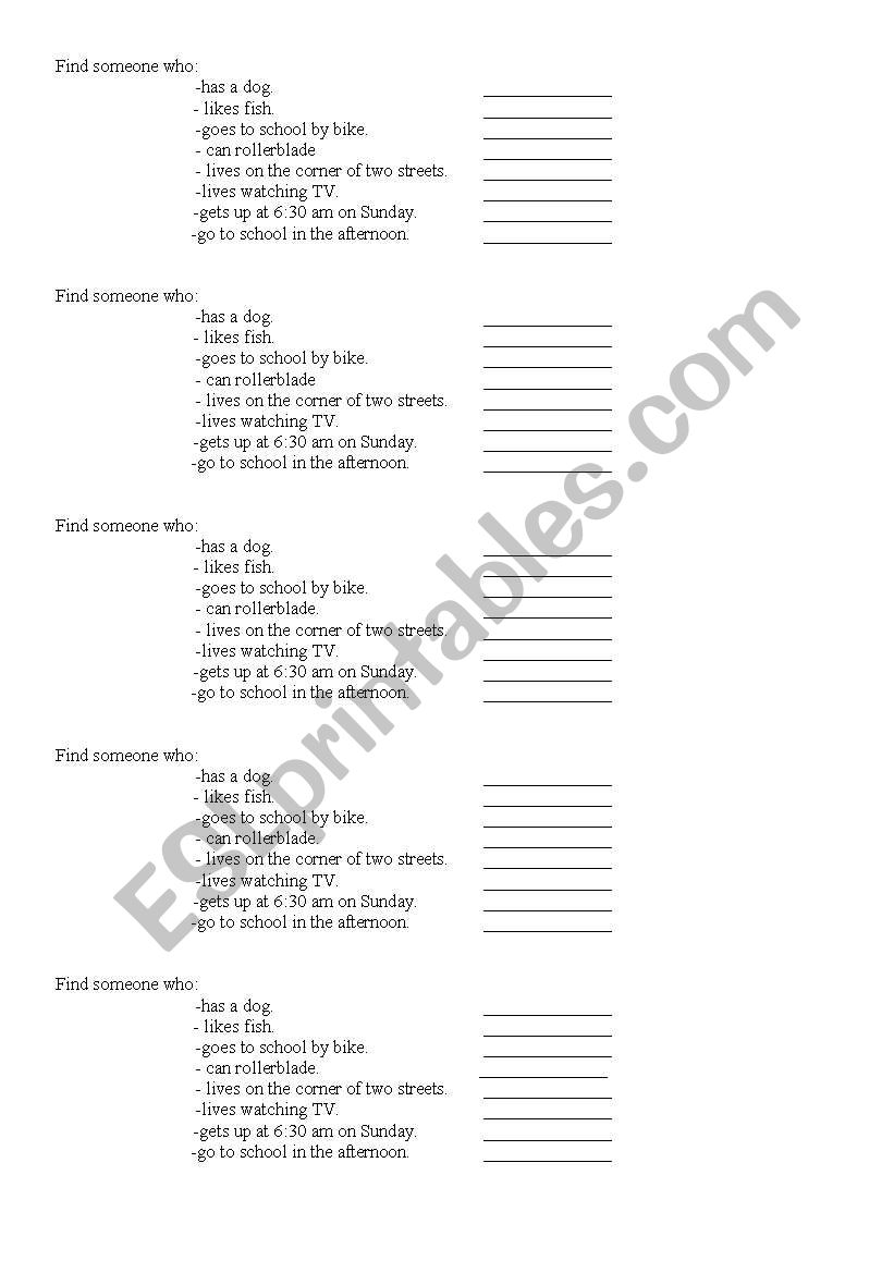 find someone who... worksheet