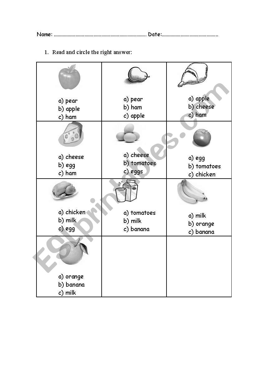 Food worksheet