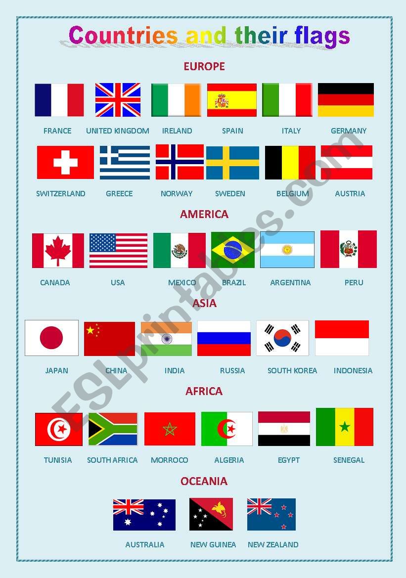 Countries and their flags worksheet
