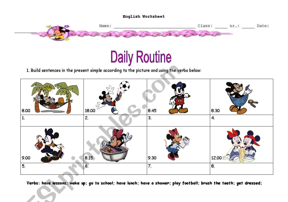 Daily Routine with Disney worksheet