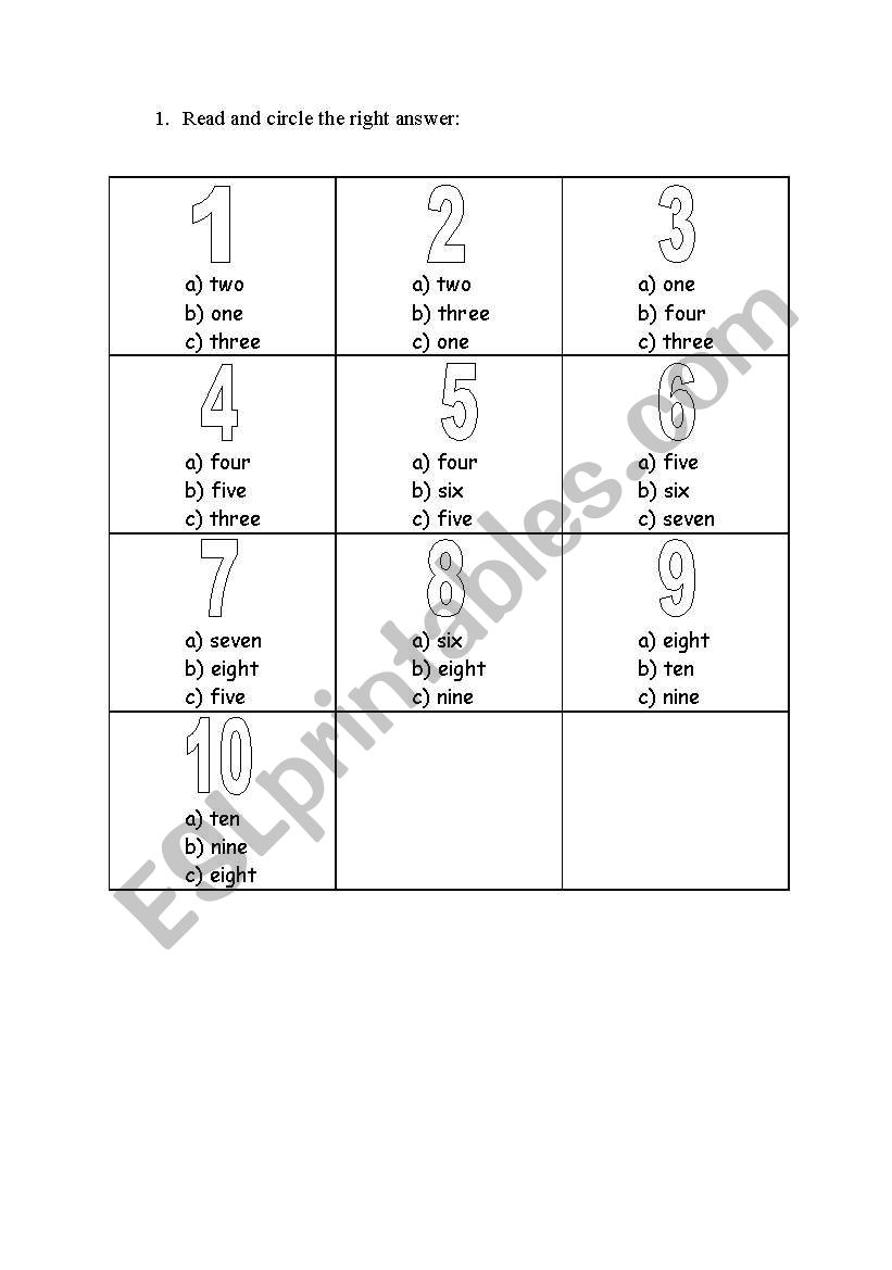 numbers 1-10 worksheet