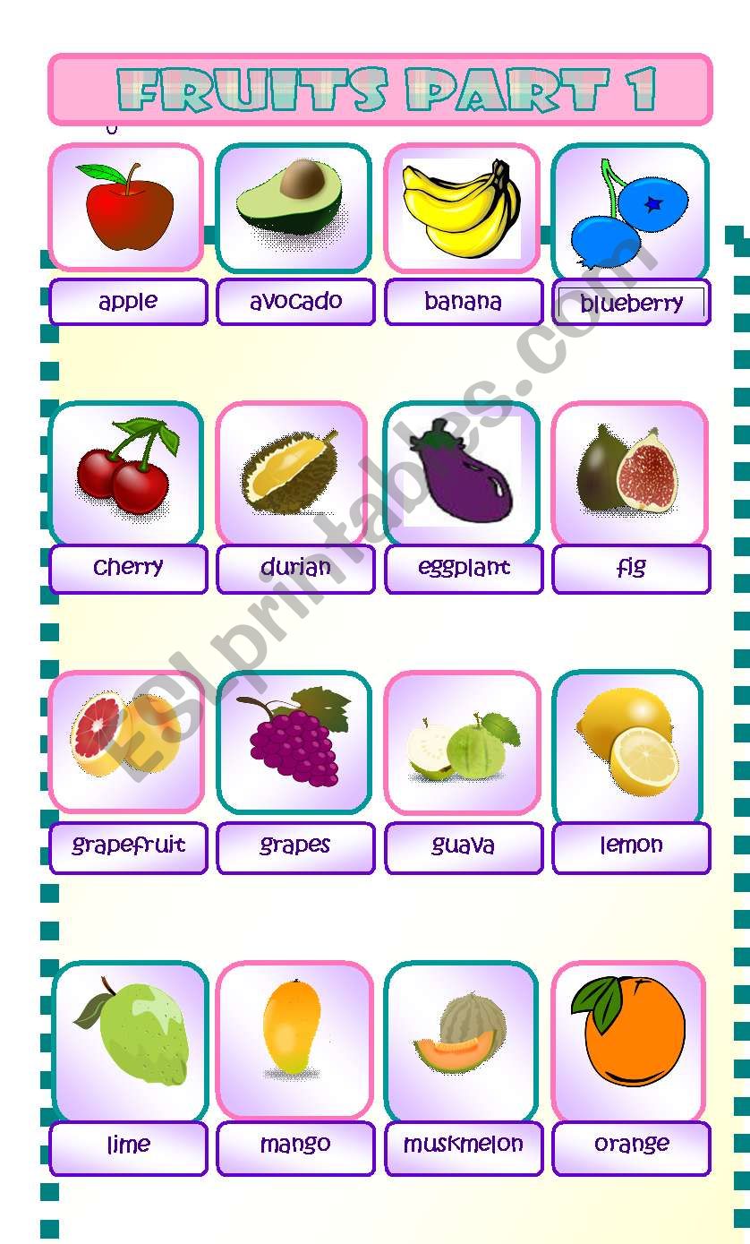 Fruits Pictionary Part 1 worksheet