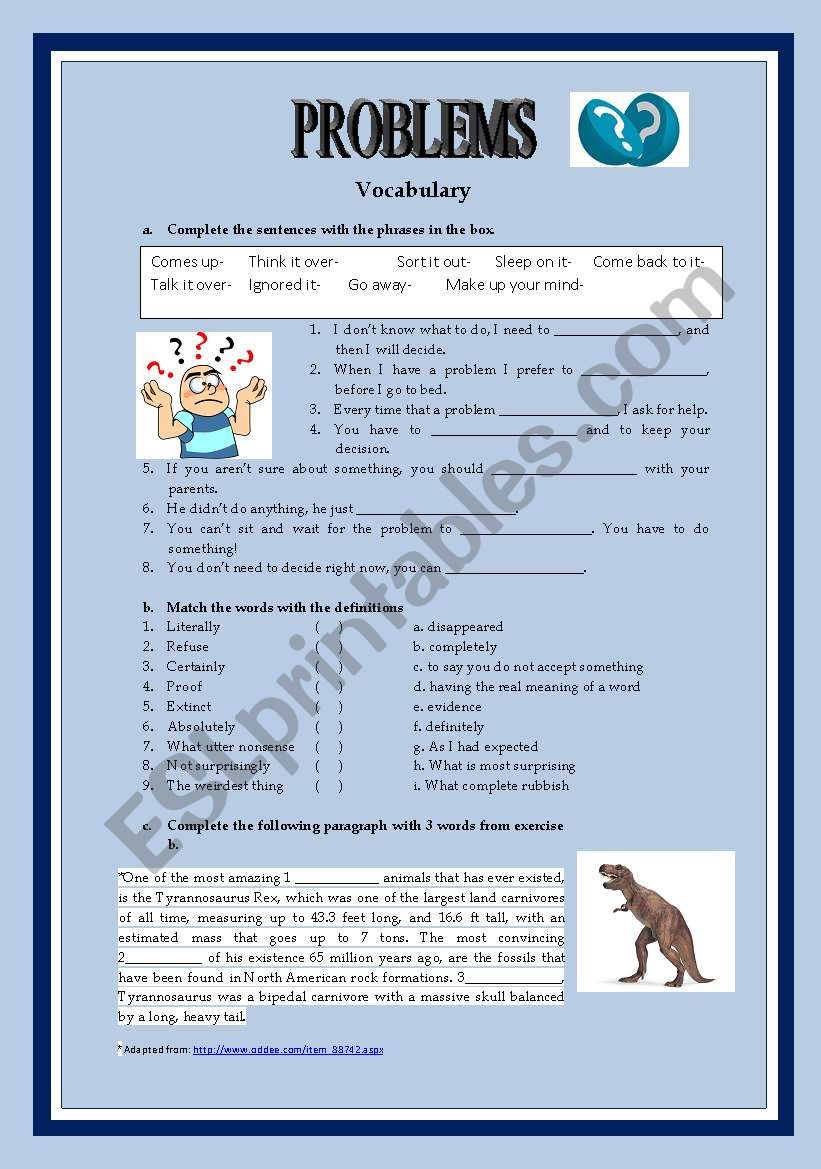 PROBLEMS VOCABULARY worksheet