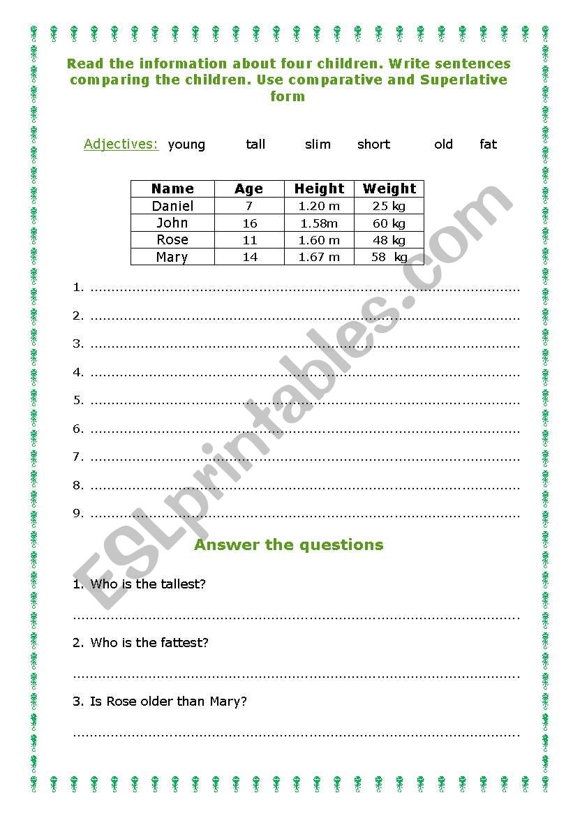 Comparative and superlative worksheet