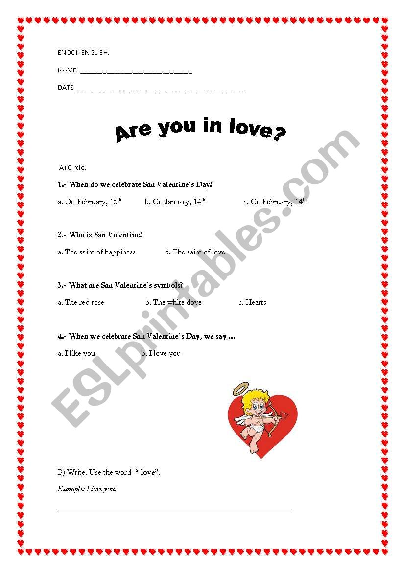 Valentines Day worksheet