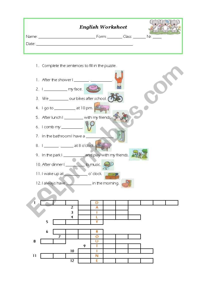 Daily Crossword worksheet