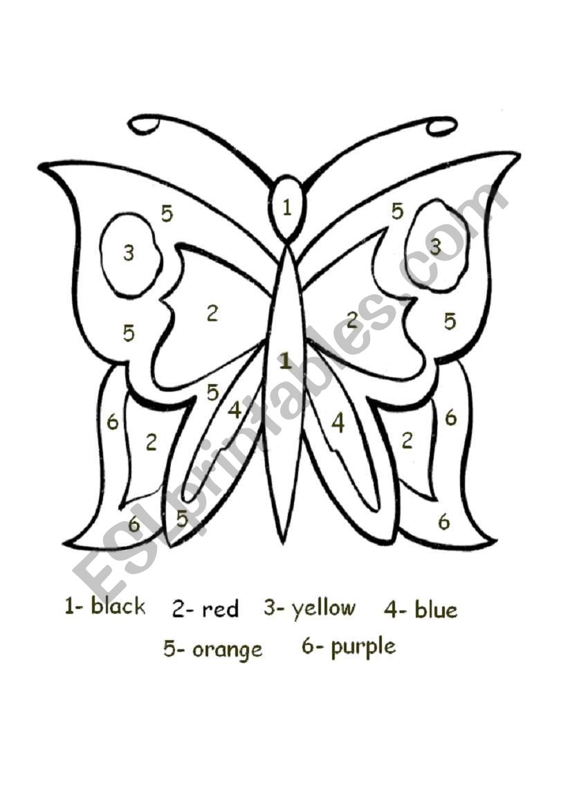 butterfly- colour by number worksheet