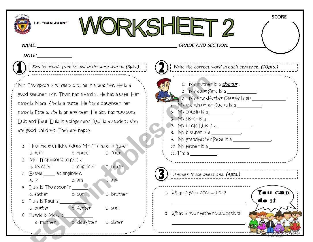 MY FAMILY OCCUPATIONS worksheet