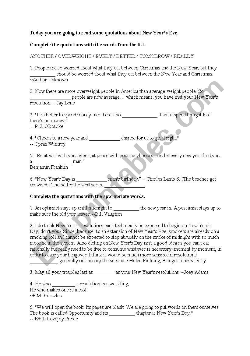 New Years Eve worksheet