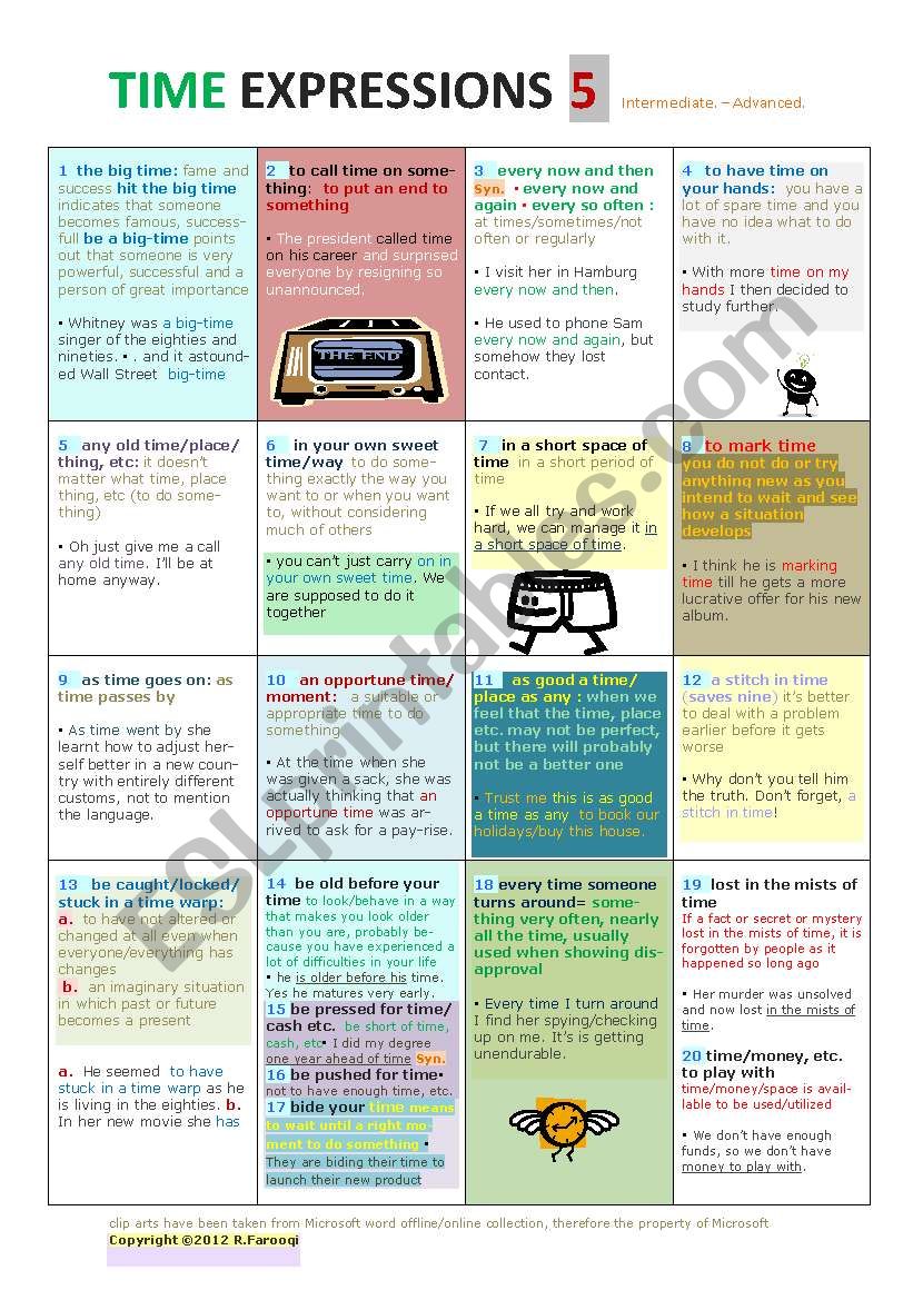 TIME EXPRESSIONS PART 5    time Idioms this time !!!!!  EDITABLE