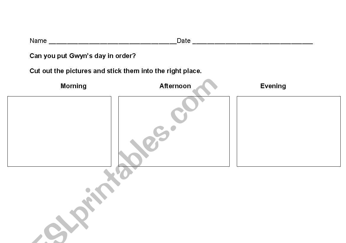 Morning, Afternoon, Evening worksheet
