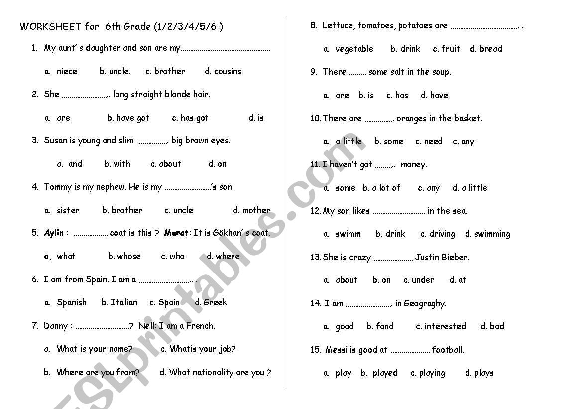 worksheet for 6th grafe worksheet