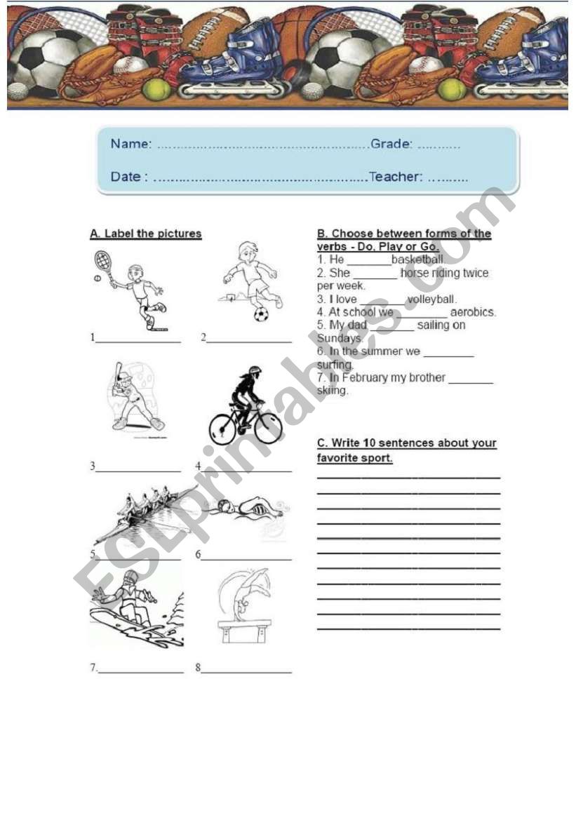 Sports worksheet