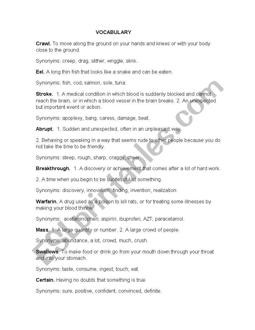 vocabulary worksheet