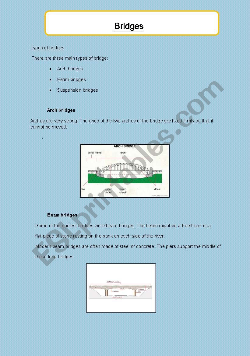 Bridges- comprehension  worksheet