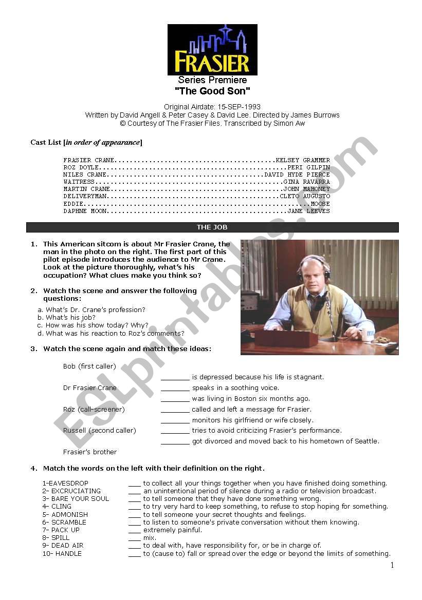 Frasier_Pilot episode worksheet