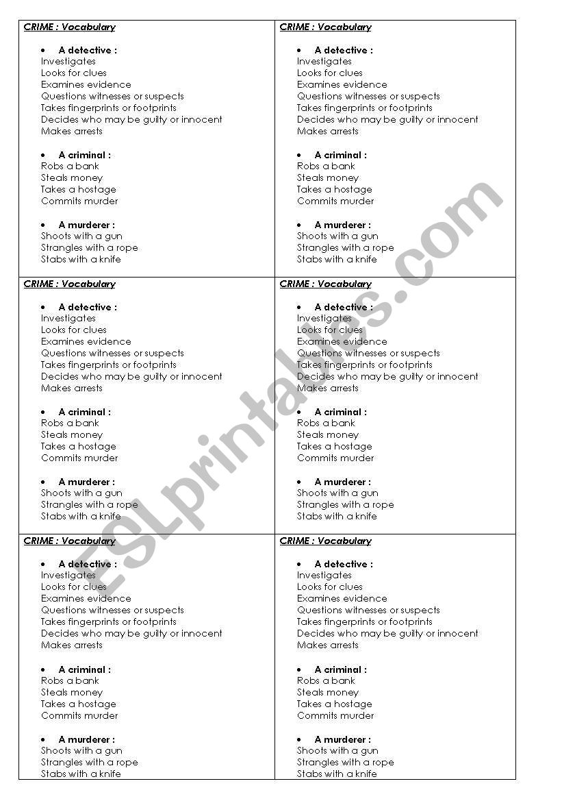 Crime Vocabulary worksheet