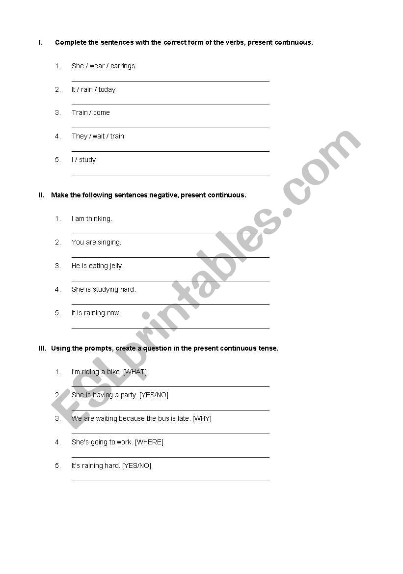 Present continuous worksheet