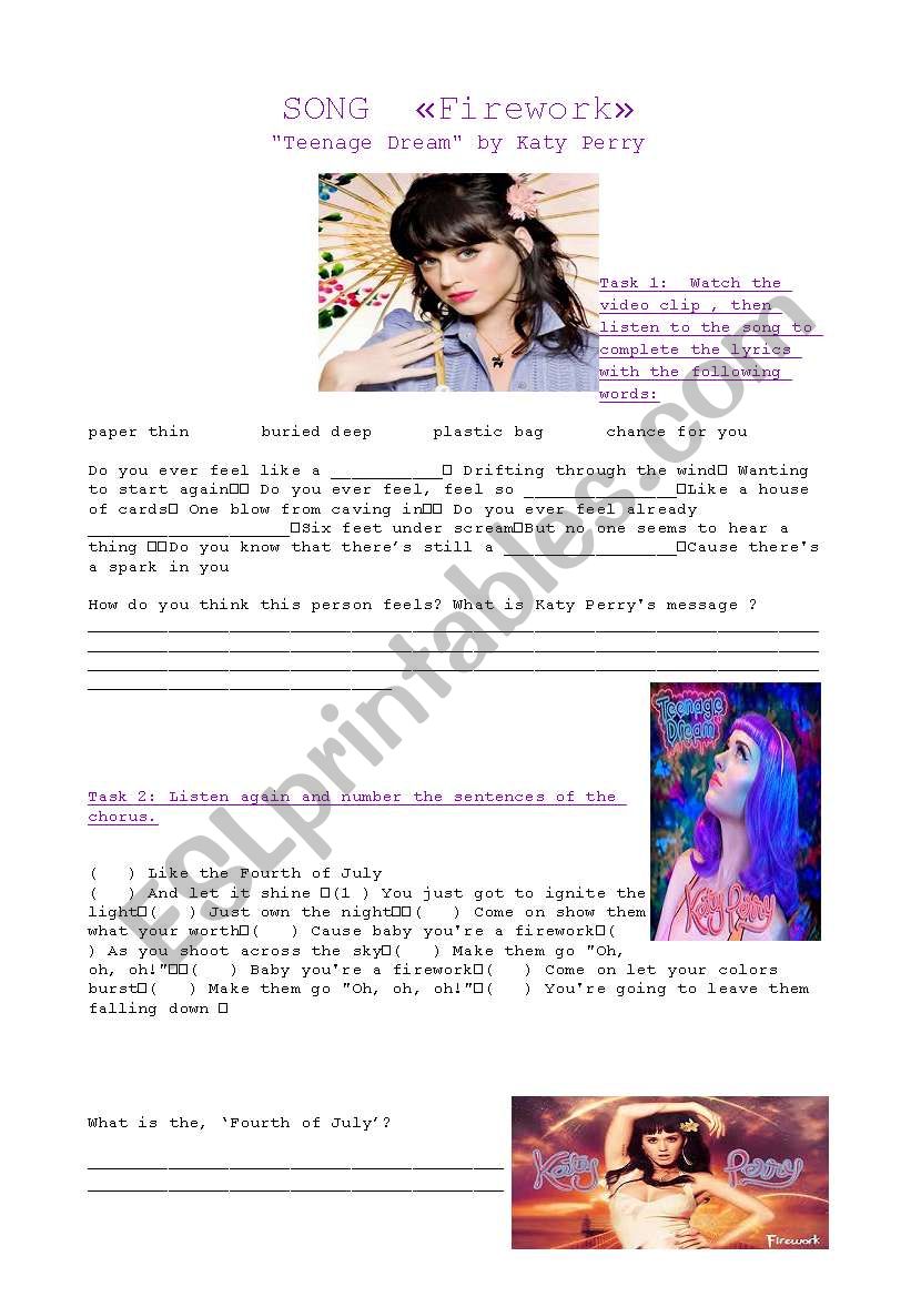 Worksheet for Video clip and song - Katy Perry 