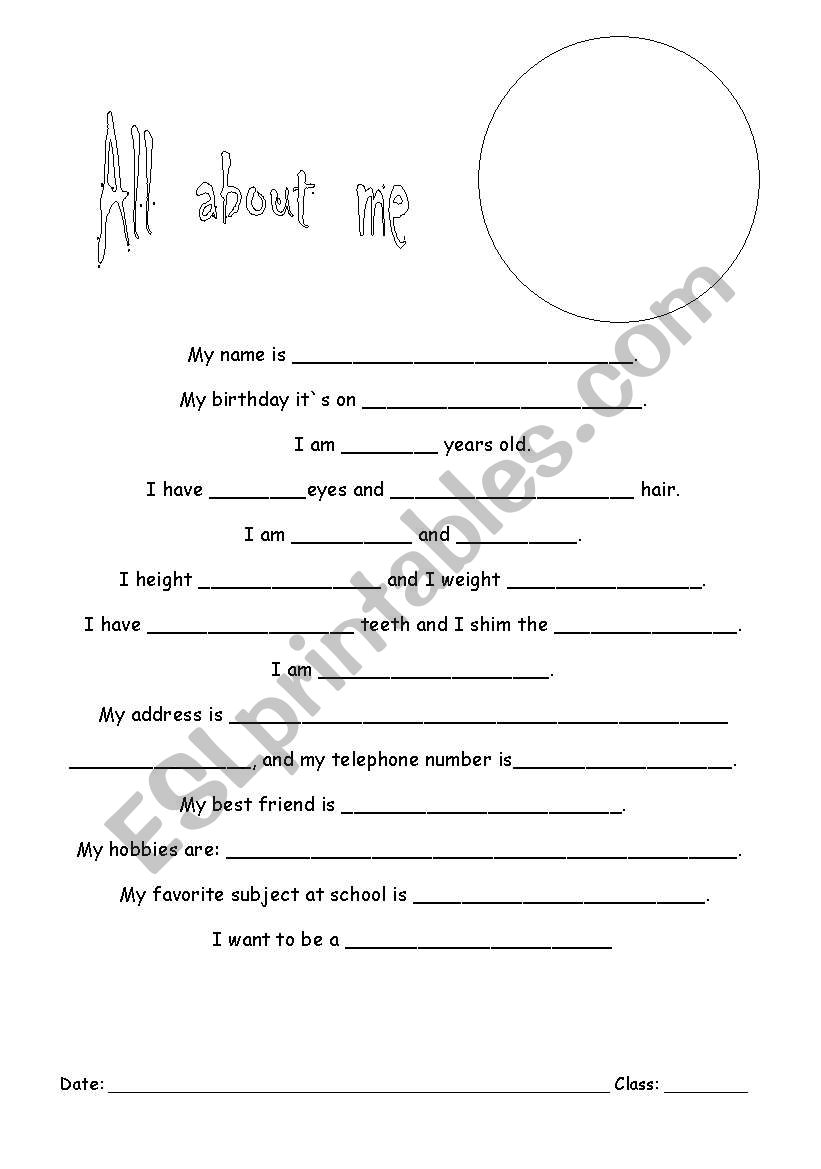 All about me worksheet