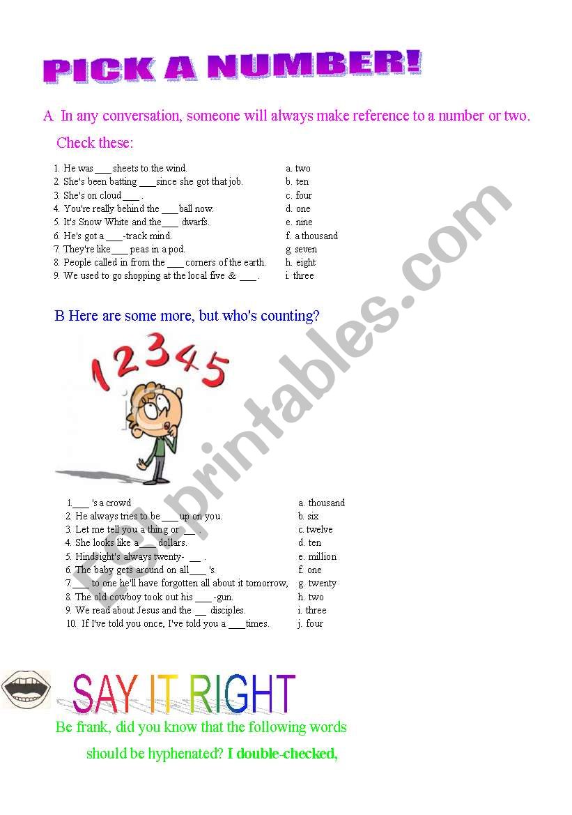 pick a number worksheet