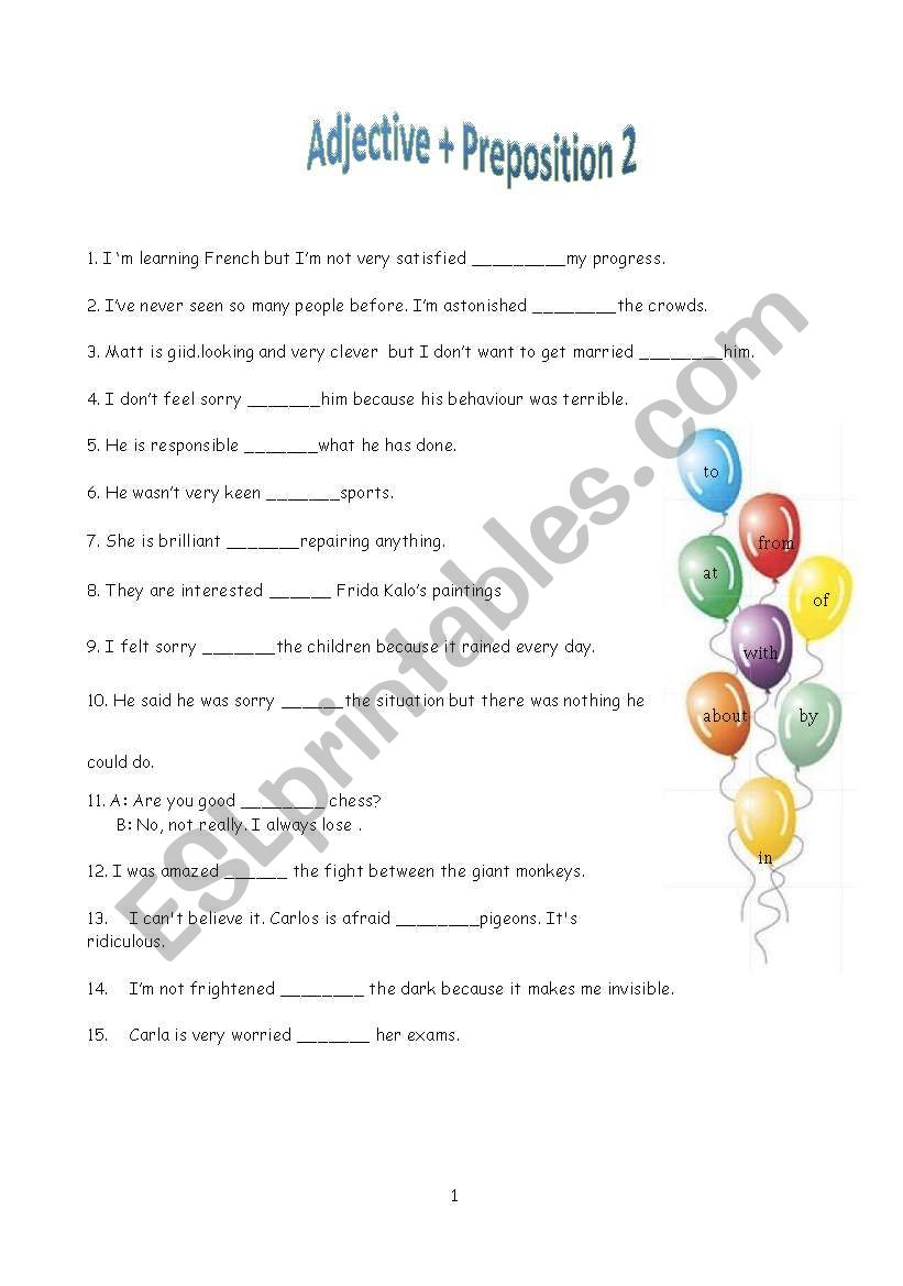 Adjective + Prepositions Exercise 2