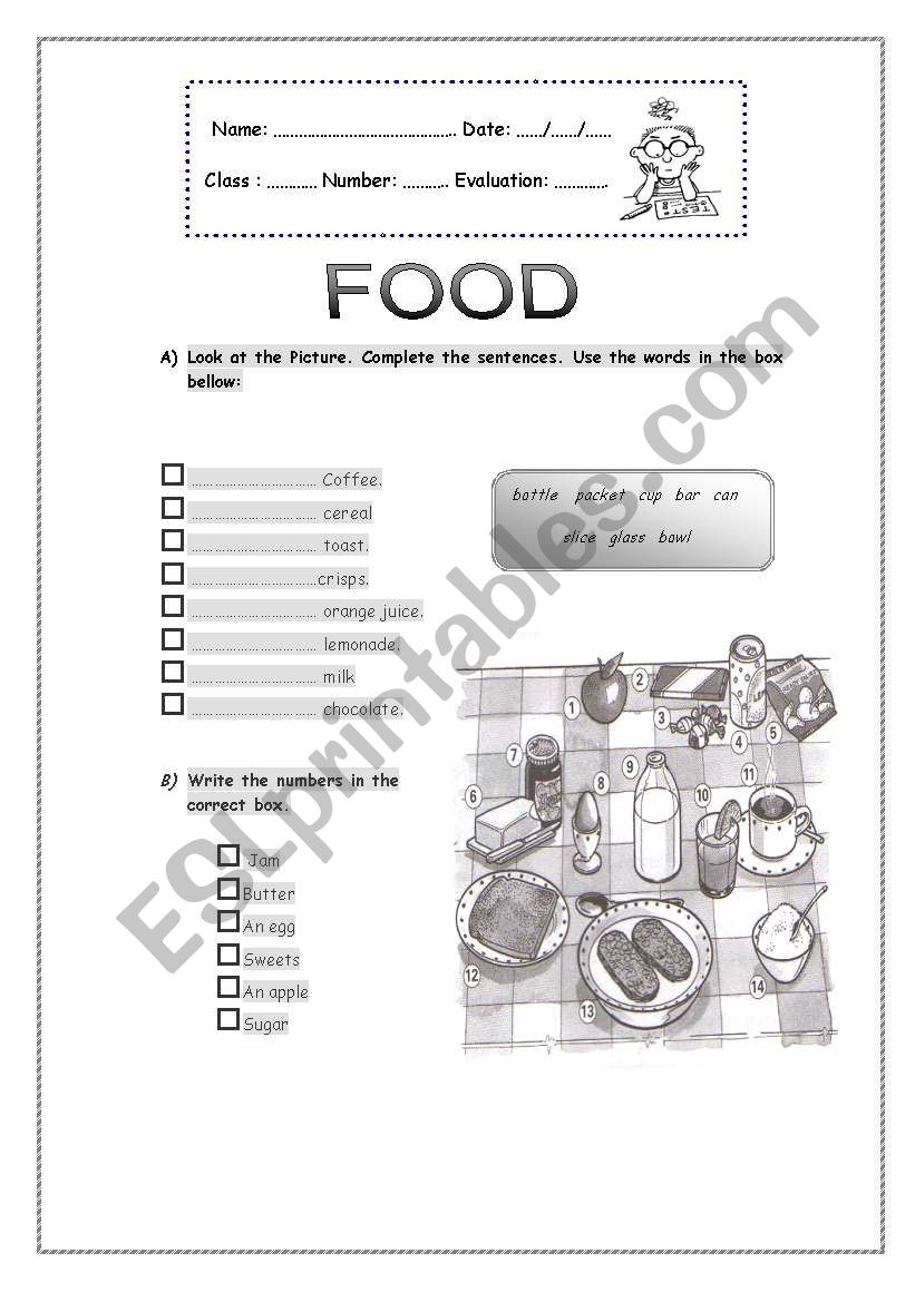 Food worksheet