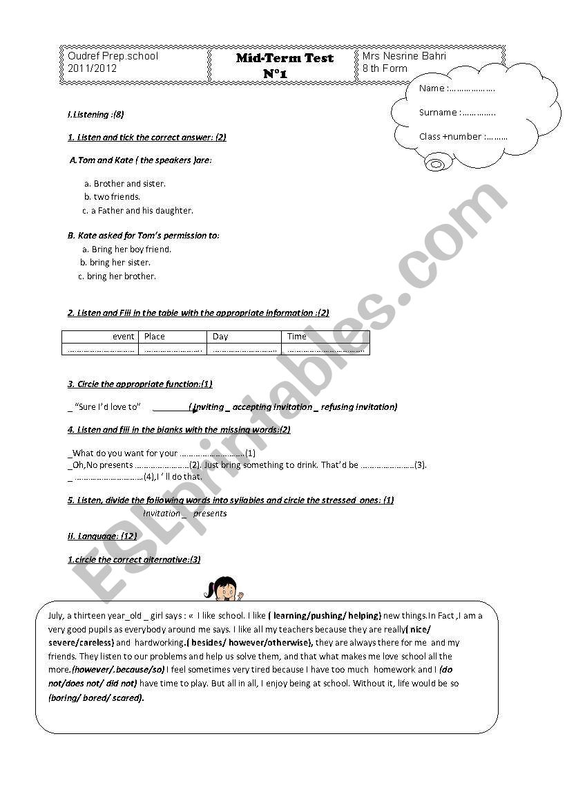 midtermtest2.8th form worksheet