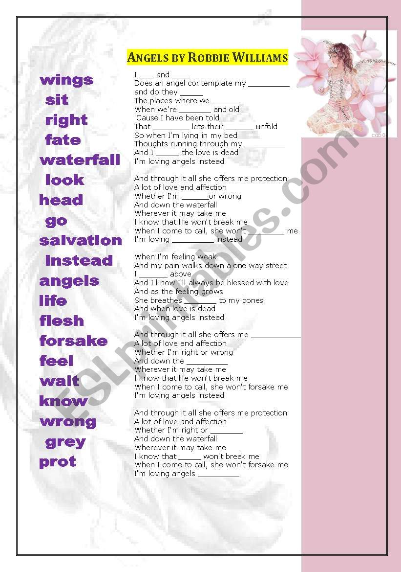 ANGELS BY ROBBIE WILLIAMS worksheet