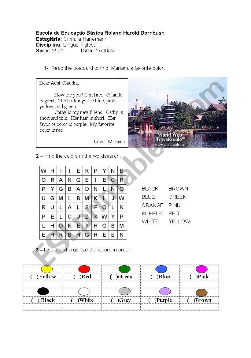 Colours worksheet