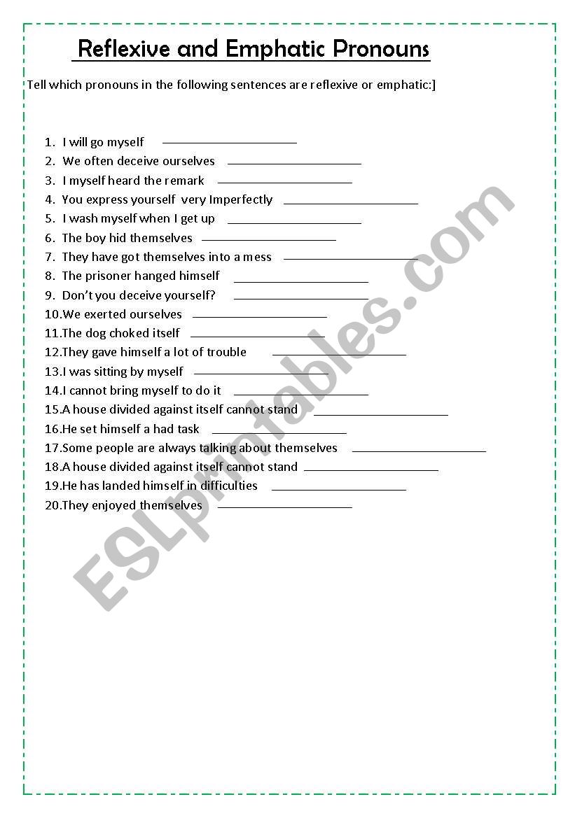 reflexive pronouns worksheet