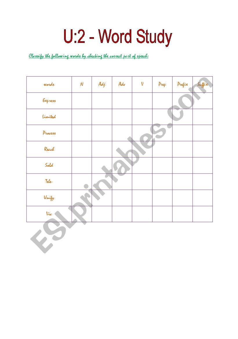 classify the words worksheet