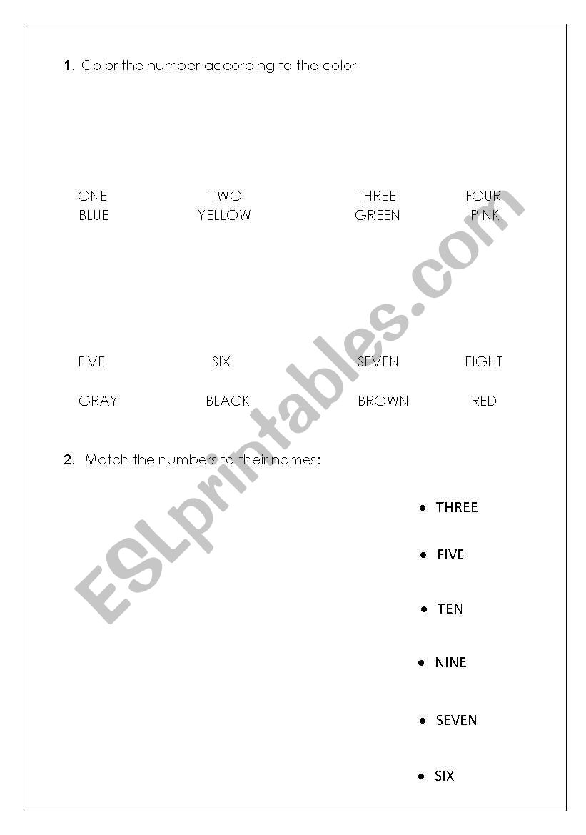 Numbers 1 to 10 worksheet