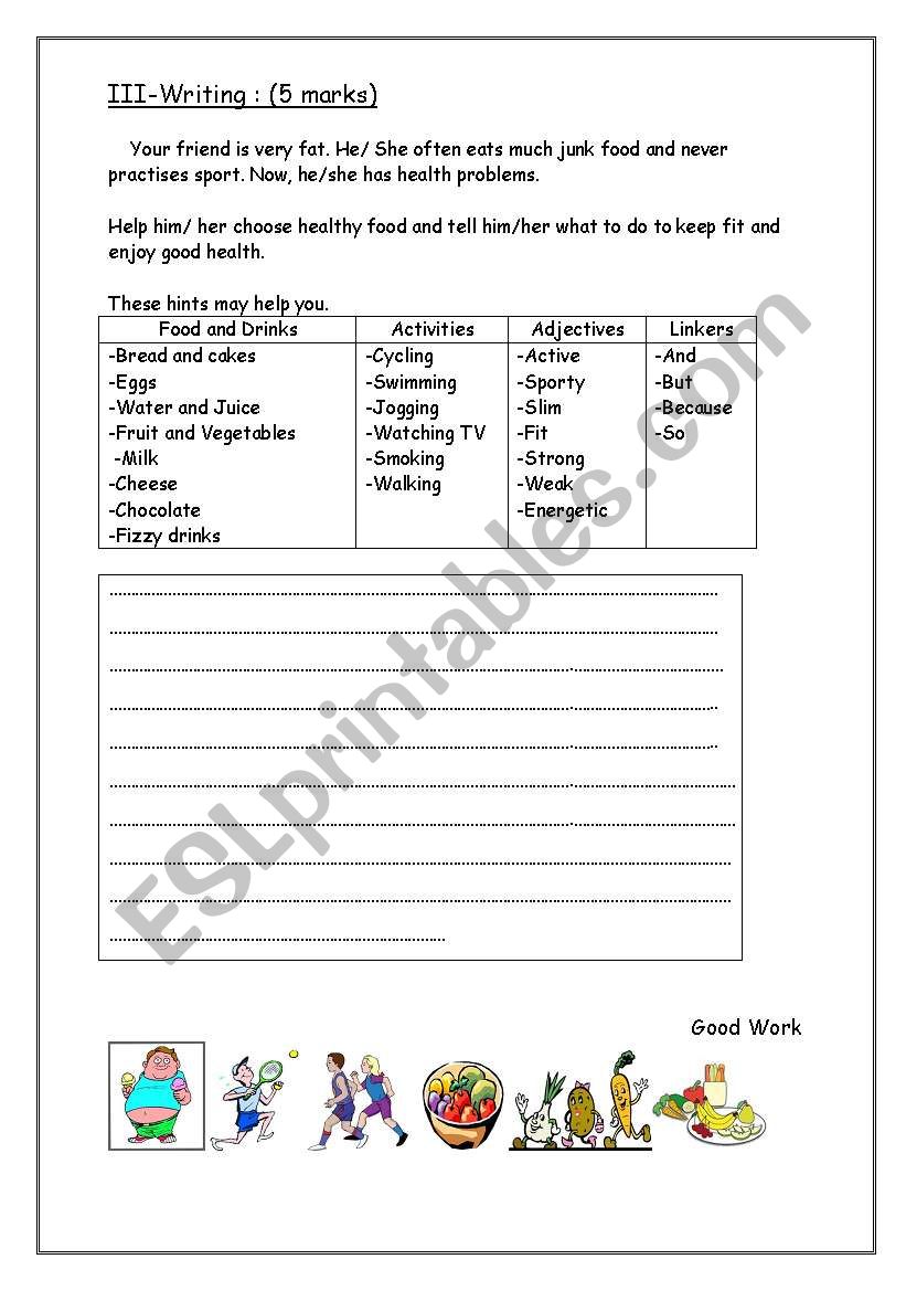 writing about keeping fit worksheet
