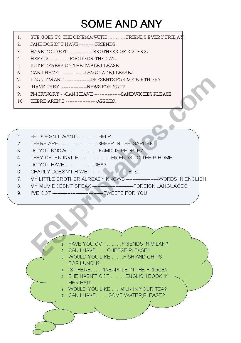 Some and any worksheet