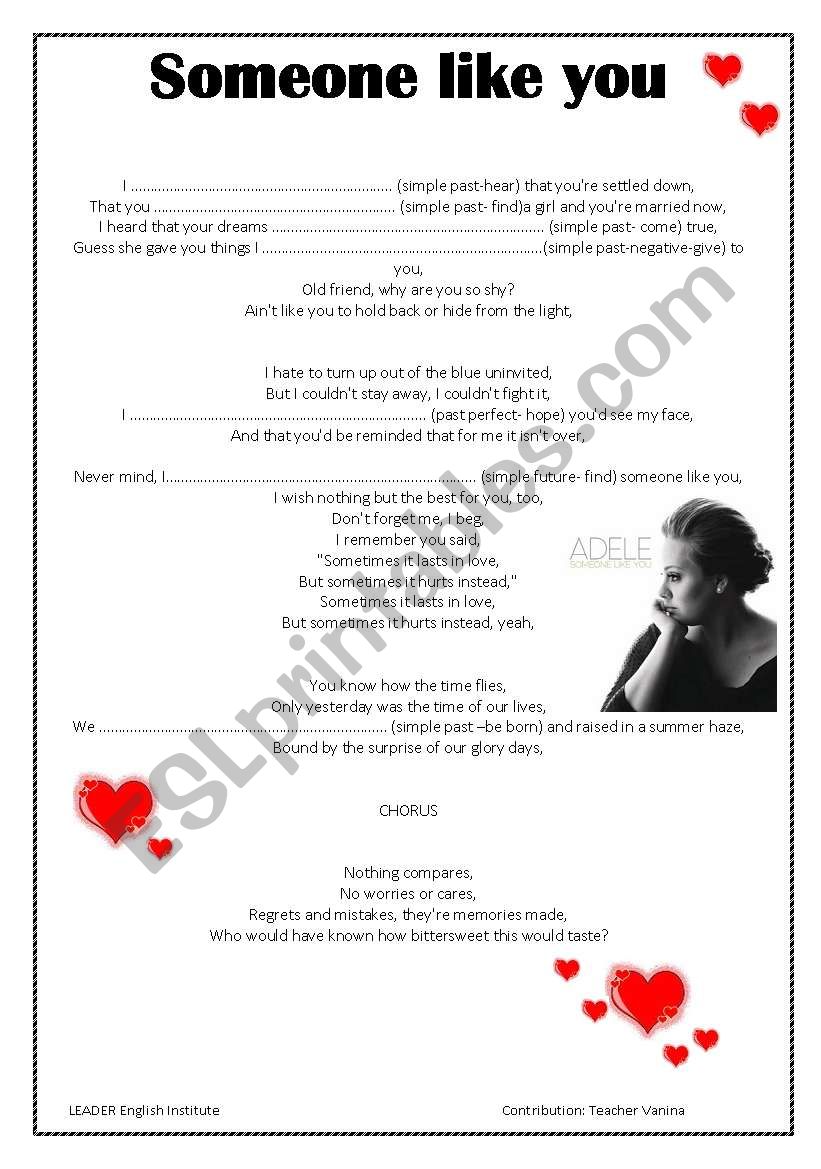 SOMEONE LIKE YOU- ADELE worksheet