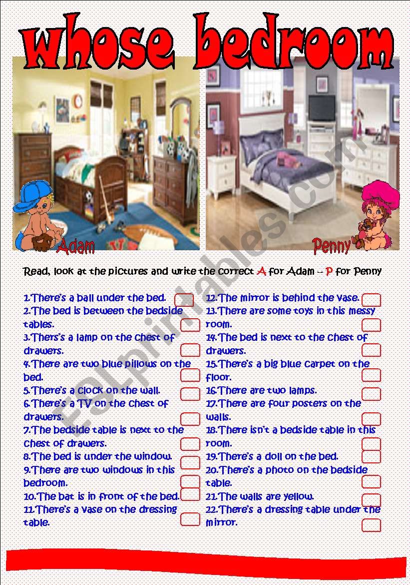 whose bedroom worksheet